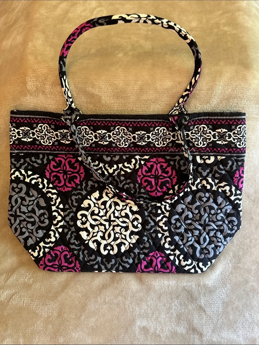 Vera Bradley Quilted Tote in Black, White & Magenta